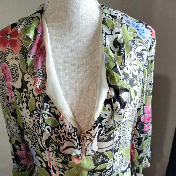 SILKLAND Floral Silk Shear Lined Top With Sequins and Beads Sz PL Petite - Picture 8 of 11